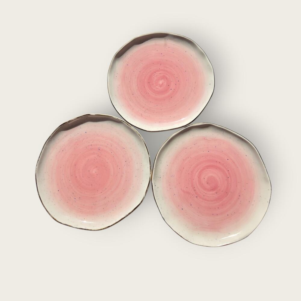 Anthro Suite One Studio Lindsay Emery Speckled Pink Gold Rim Plates 7x7